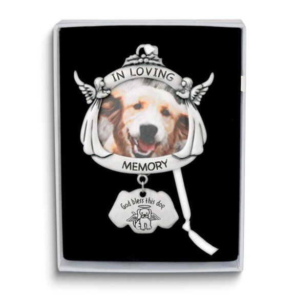 In Loving Memory Dog Angel Memorial Silver-tone Ornament Holds 2 inch Photo - Picture 1 of 3